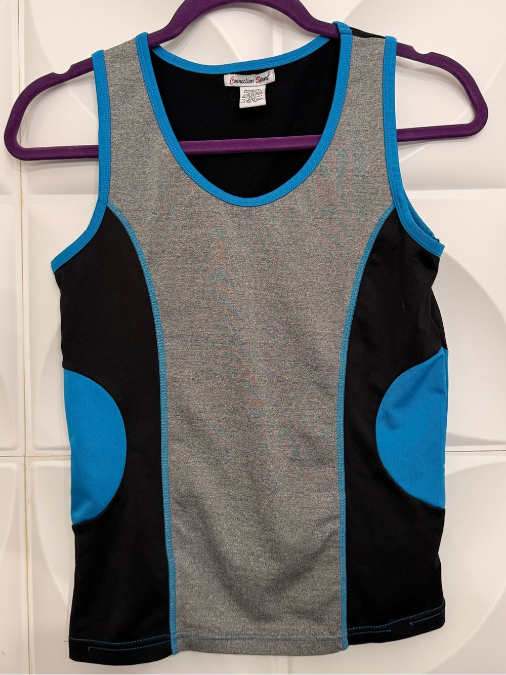 Athletic Colorblock Camisole Tank - Gray with Blue Accents